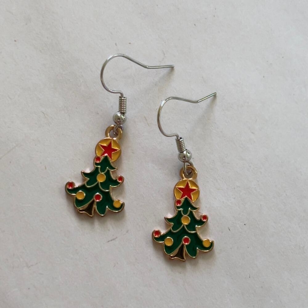 Colorful Christmas Tree Earrings Holiday Handmade Enamel Jewelry
